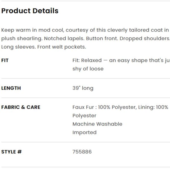 Loft Petite Modern Sherling Coat size small - Picture 2 of 3